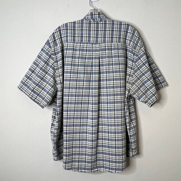Eddie Bauer Short Sleeve Plaid Button Front Shirt White Blue Yellow Mens Large - Picture 8 of 9
